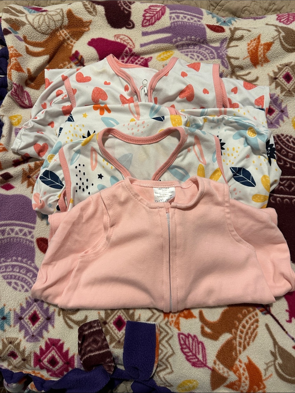 Set of 3 Pink Zip-Front Baby Sleep Sack Set - Soft Sleeveless Pajama Covers
